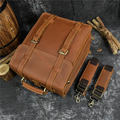 City Stride Multi-Layered Leather Backpack, Brown/Dark Brown, 14 inches