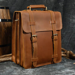 City Stride Multi-Layered Leather Backpack, Brown/Dark Brown, 14 inches