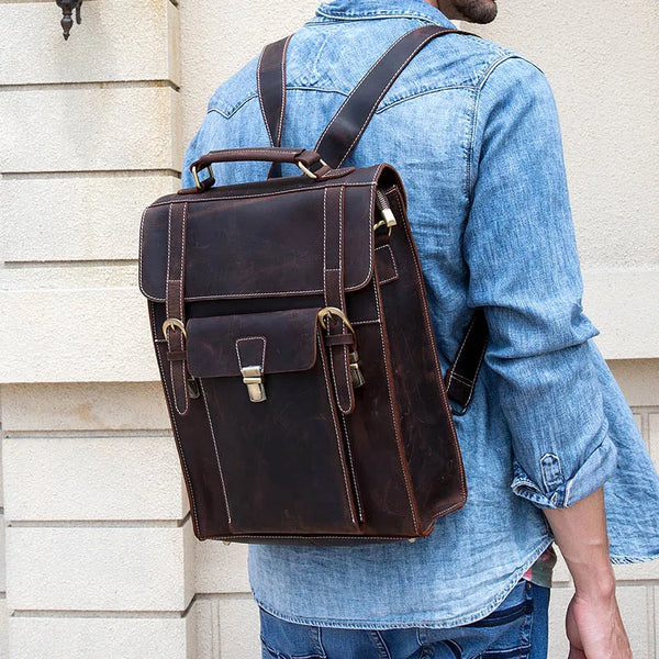 StreamLine Leather Backpack - Tech Sleeve - Brown/Dark Brown - 14 inches