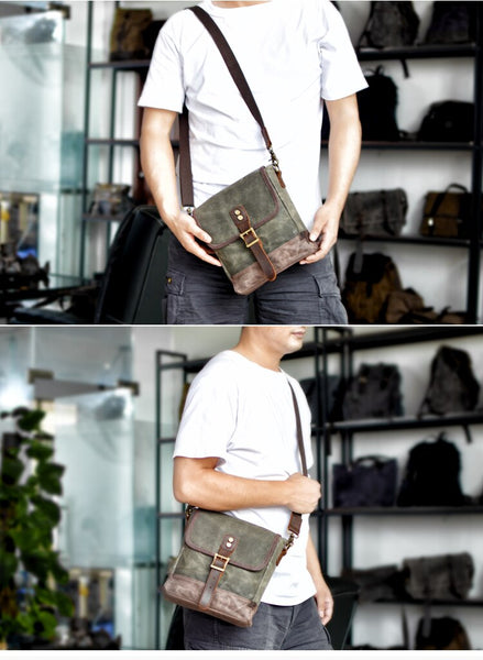Frontier Waxed Canvas Messenger Bag Handbag - Brown/Gray/Olive Green