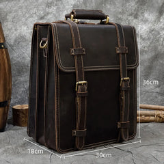City Stride Multi-Layered Leather Backpack, Brown/Dark Brown, 14 inches