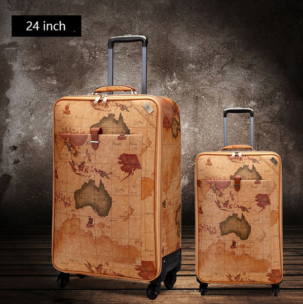 Mercator Spinner Suitcase, Retro Travel Trolley Box, 16/18/20/22/24 inches