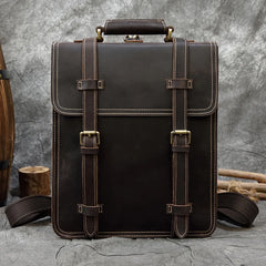 City Stride Multi-Layered Leather Backpack, Brown/Dark Brown, 14 inches