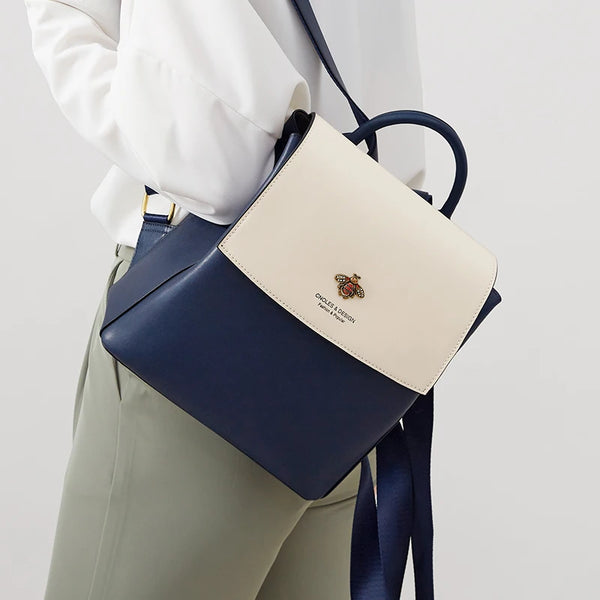 Kimberley Women's Two Tone Flap-Over Backpack - Navy & White - One Size