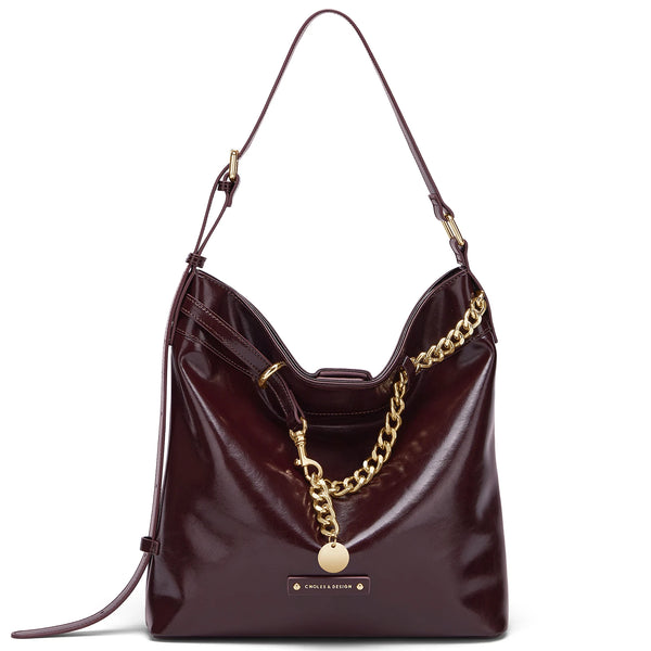 Women’s Handbag & Shoulder Bag with Gold Accents - Maroon - One Size