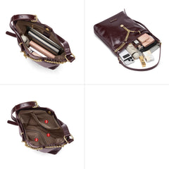 Women’s Handbag & Shoulder Bag with Gold Accents - Maroon - One Size