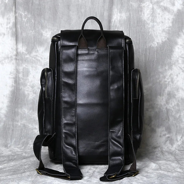 Highlander Hand-Stitched Leather Backpack, Black/Brown/Maroon, One Size