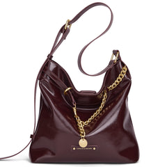 Women’s Handbag & Shoulder Bag with Gold Accents - Maroon - One Size