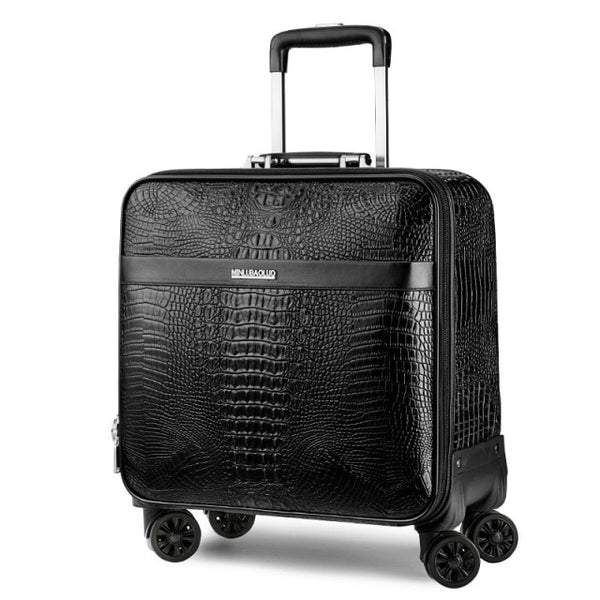 Leather Carry On Luggage with Wheels for Men | Small Rolling Suitcase Cabin  Bag with 16-inch Laptop Sleeve | Personalized Wheeled Business Travel Bag