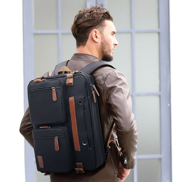 Hybrid Leather Trimmed Nylon Briefcase, Converts to Backpack, Two Sizes