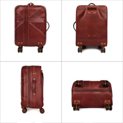 Hudson Carry-on Rolling Leather Case Trolley Bag, Brown/Maroon, 20 inch