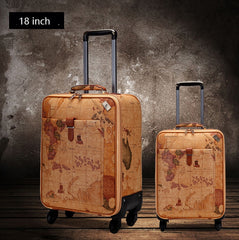 Mercator Spinner Suitcase, Retro Travel Trolley Box, 16/18/20/22/24 inches