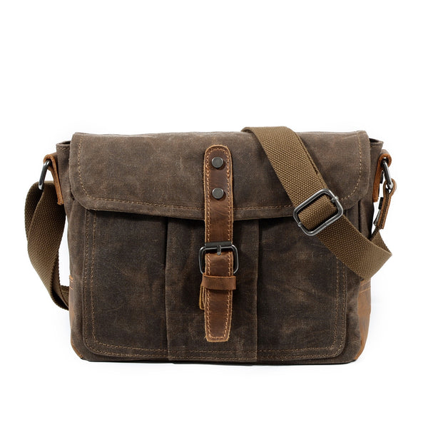 Waterproof Waxed Canvas Messenger Bag Simple Satchel - Brown/Dark Gray