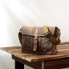 Waterproof Waxed Canvas Messenger Bag Simple Satchel - Brown/Dark Gray