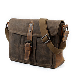 Waterproof Waxed Canvas Messenger Bag Simple Satchel - Brown/Dark Gray