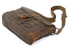 Waterproof Waxed Canvas Messenger Bag Simple Satchel - Brown/Dark Gray