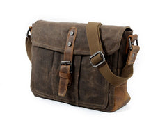 Waterproof Waxed Canvas Messenger Bag Simple Satchel - Brown/Dark Gray