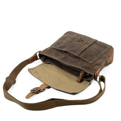 Waterproof Waxed Canvas Messenger Bag Simple Satchel - Brown/Dark Gray