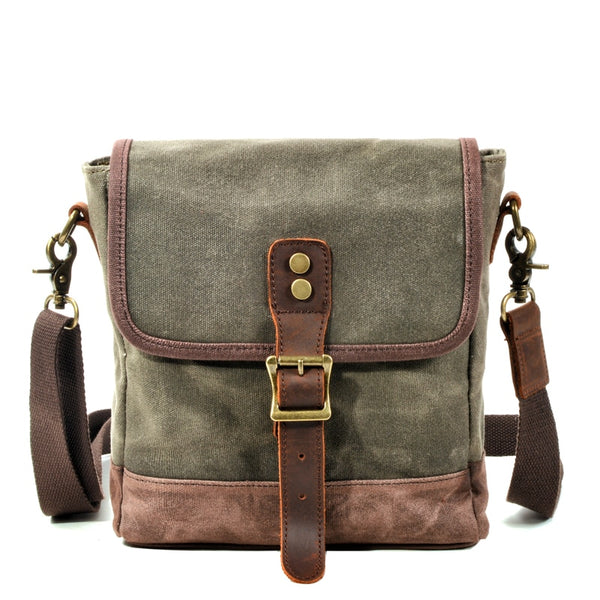 Frontier Waxed Canvas Messenger Bag Handbag - Brown/Gray/Olive Green