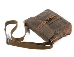 Waterproof Waxed Canvas Messenger Bag Simple Satchel - Brown/Dark Gray