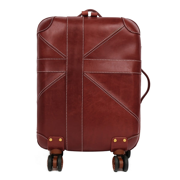 Hudson Carry-on Rolling Leather Case Trolley Bag, Brown/Maroon, 20 inch