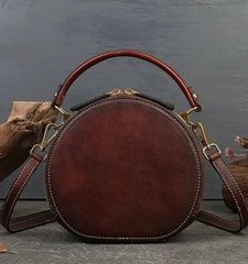 Arcadia Embossed Leather Round Handbag Circle Crossbody Bag for Women