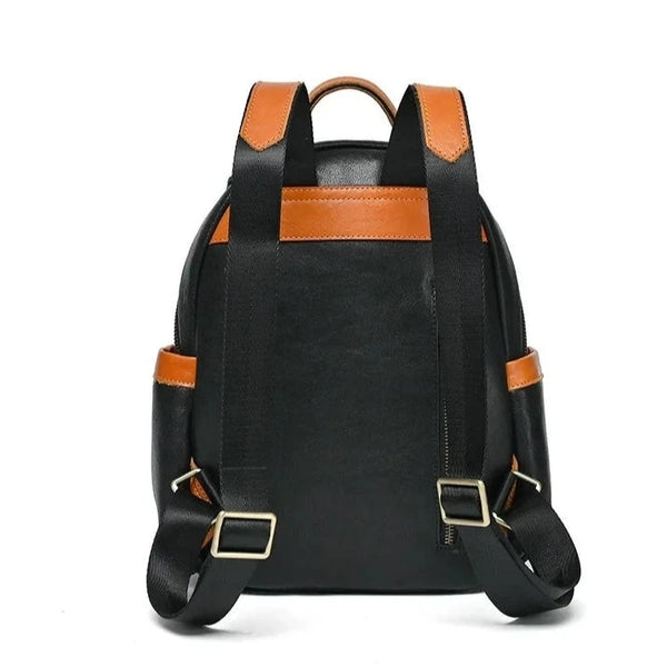 Scarlet Zipper-Shut Uptown Leather Backpack - Black/Brown - One Size