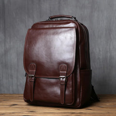 Django Leather Tech Backpack for Men - Black/Brown/Coffee - 15 inches