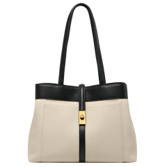 Women’s Two-Tone Leather Tote Bag - Cream & Black/Brown Trim - One Size