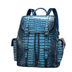 Sleek Croc Embossed Leather Backpack - Blue/Brown/Gray/Red - One Size