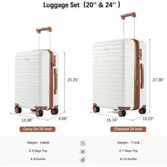 Cortana 2-Piece Travel Rolling Luggage Set - Beige/Black - 20/24 inches