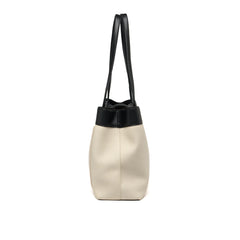 Women’s Two-Tone Leather Tote Bag - Cream & Black/Brown Trim - One Size