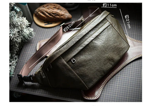 Hawkeye Leather Chest Bag Fanny Pack Crossbody Bag - Black/Dark Olive