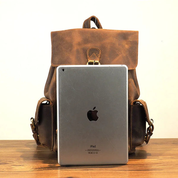 Vintage Leather Backpack Transport Backpack in Dark Brown - One Size