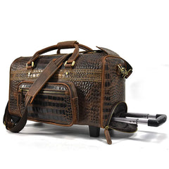 Emerson Croco-Embossed Leather Wheeled Duffel Cabin Rolling Weekender