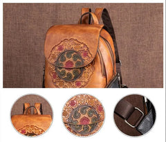 Ocarina Retro Embossed Leather Backpack with USB Power Plug - One Size