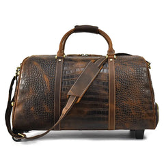 Foxbury Croc Embossed Leather Travel Duffel Carry-On Weekender On Wheels