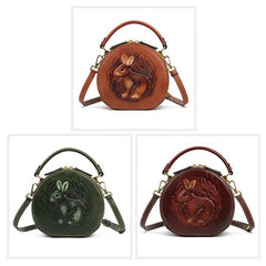 Arcadia Embossed Leather Round Handbag Circle Crossbody Bag for Women