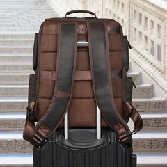 Traveler Leather Backpack with Laptop Sleeve - Dark Brown - 17 inches