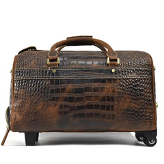 Emerson Croco-Embossed Leather Wheeled Duffel Cabin Rolling Weekender