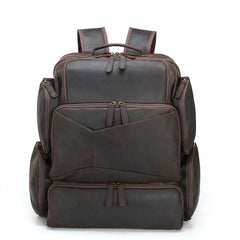 Traveler Leather Backpack with Laptop Sleeve - Dark Brown - 17 inches