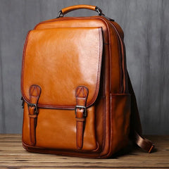 Django Leather Tech Backpack for Men - Black/Brown/Coffee - 15 inches