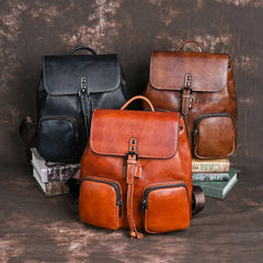 Vintage Multifunctional Leather Backpack - Brown/Coffee/Midnight Blue