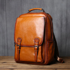 Django Leather Tech Backpack for Men - Black/Brown/Coffee - 15 inches