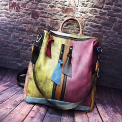 Corrina Retro Leather Patchwork Multi-Function Backpack & Shoulder Bag