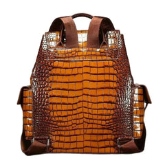 Sleek Croc Embossed Leather Backpack - Blue/Brown/Gray/Red - One Size