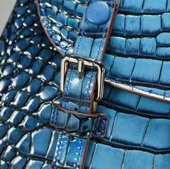 Sleek Croc Embossed Leather Backpack - Blue/Brown/Gray/Red - One Size