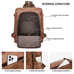 Multifunctional Vegan Leather Backpack - Black/Brown/Cream - One Size