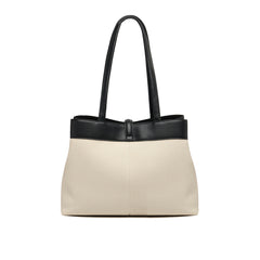 Women’s Two-Tone Leather Tote Bag - Cream & Black/Brown Trim - One Size