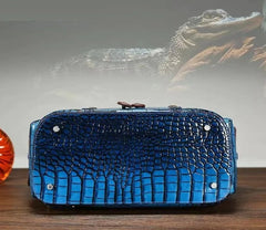 Sleek Croc Embossed Leather Backpack - Blue/Brown/Gray/Red - One Size